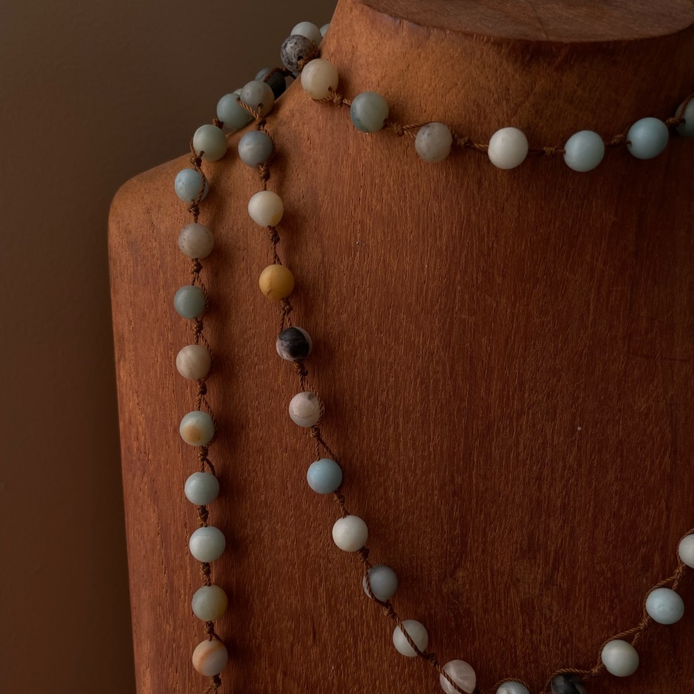 Natural Amazonite and blue stone beaded necklace
